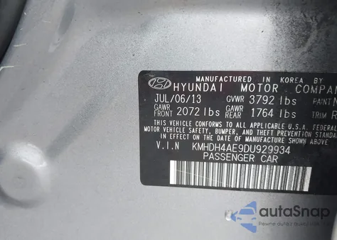 2013 Hyundai Elantra Gls z USA, uszkodzony, nr VIN KMHDH4AE9DU929934